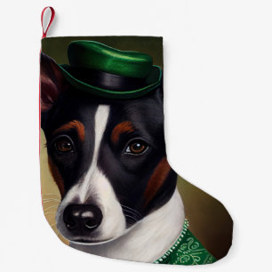 Råtta Terrier Hund i St. Patrick Dress Liten Julstrumpa
