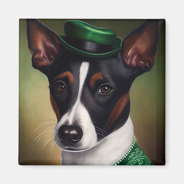 Råtta Terrier Hund i St. Patrick Dress Magnet (Framsidan)