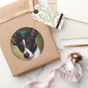 Råtta Terrier Hund i St. Patrick Dress Runt Klistermärke