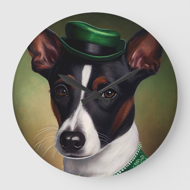 Råtta Terrier Hund i St. Patrick Dress Stor Klocka (Framsida)