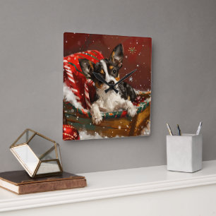 Råtta Terrier Hund jul - helgdag Fyrkantig Klocka