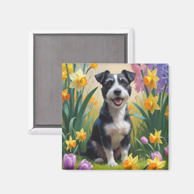 Råtta Terrier Hund Vår blommor-målning Magnet (Front/Back)
