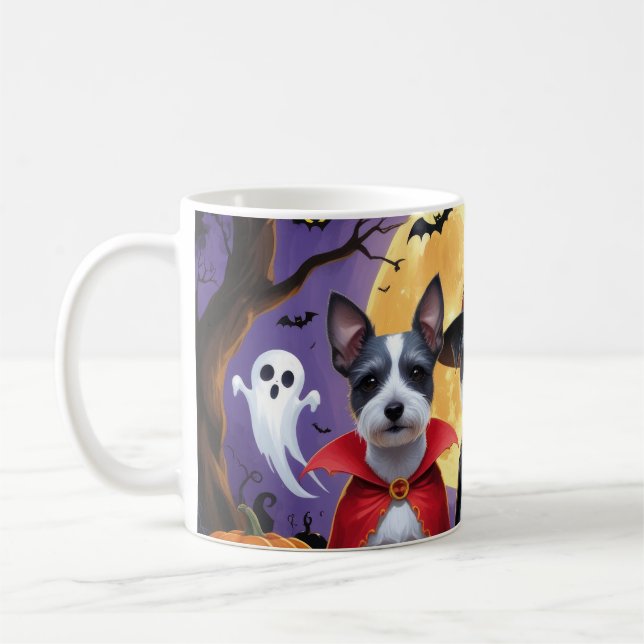 Råtta Terrier Hundar Pumpkin Halloween Funny Kaffemugg (Vänster)