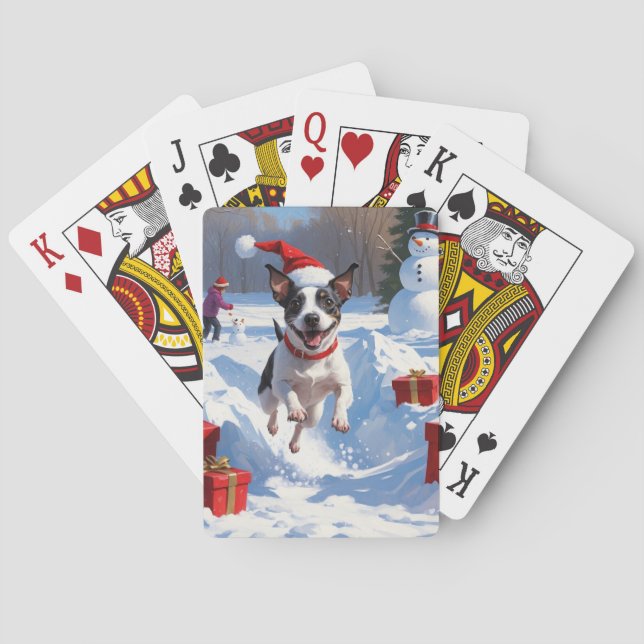 Råtta Terrier i Snö med julklapp Casinokort (Baksidan)