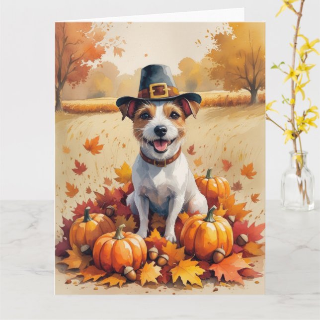 Råtta Terrier in Höst löv Thanksgiving Art Kort (Gul blomma)
