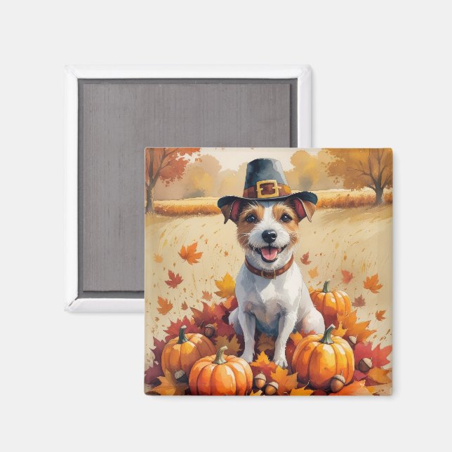 Råtta Terrier in Höst löv Thanksgiving Art Magnet (Front/Back)
