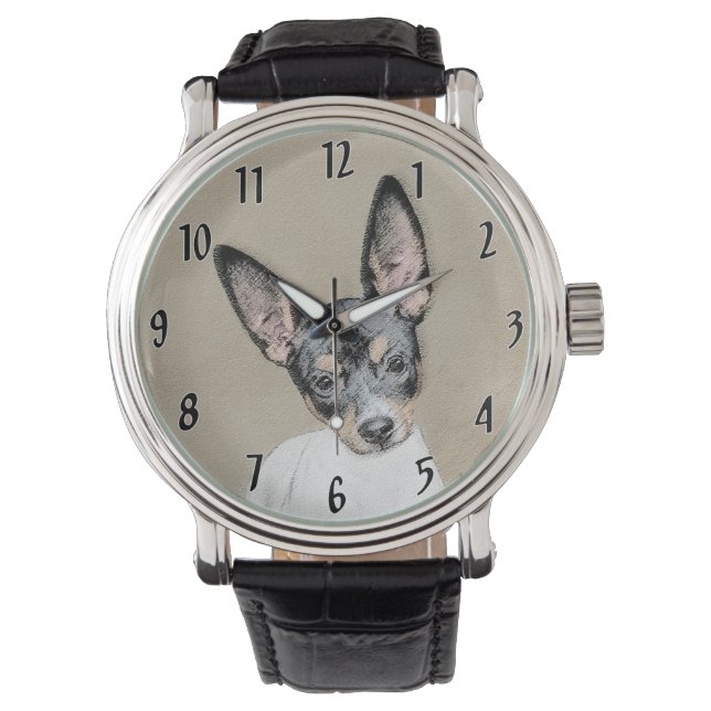 Råtta Terrier-målning - Cute Original Hund Art Armbandsur (Framsida)