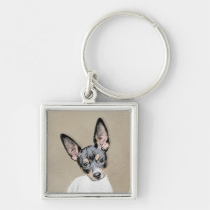 Råtta Terrier målning - Cute Original Hund Art Fyrkantig Silverfärgad Nyckelring
