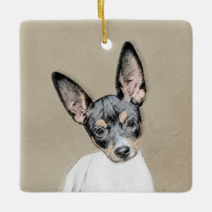 Råtta Terrier-målning - Cute Original Hund Art Julgransprydnad Keramik