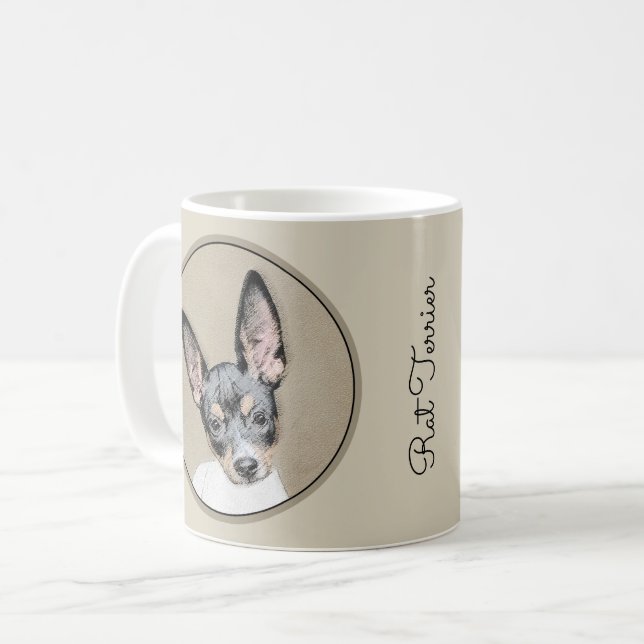 Råtta Terrier-målning - Cute Original Hund Art Kaffemugg (Framsida vänster)