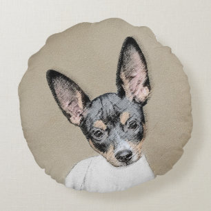Råtta Terrier-målning - Cute Original Hund Art Rund Kudde