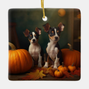 Råtta Terrier Puppy Autumn Delight Pumpkin Julgransprydnad Keramik