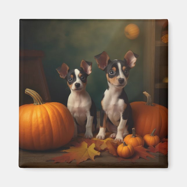 Råtta Terrier Puppy Autumn Delight Pumpkin Magnet (Framsidan)