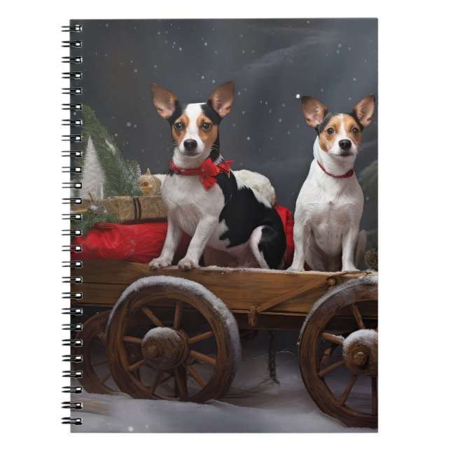 Råtta Terrier Snowy Sleigh-juldekretet Anteckningsbok (Framsidan)