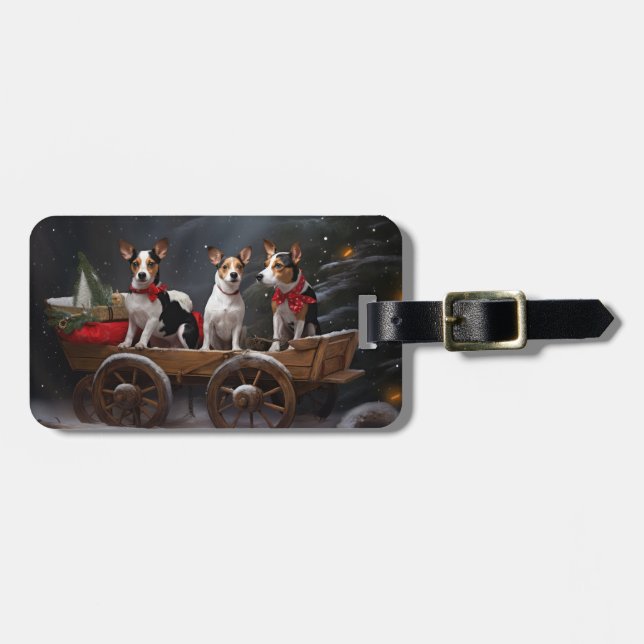 Råtta Terrier Snowy Sleigh-juldekretet Bagagebricka (Horisontell Framsida)