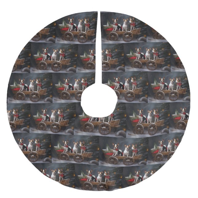 Råtta Terrier Snowy Sleigh-juldekretet Julgransmatta Borstad Polyester (Framsidan)