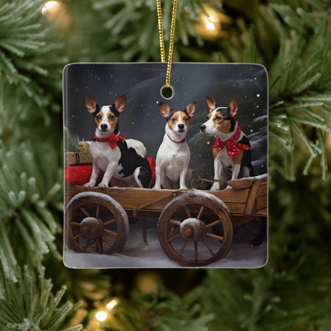 Råtta Terrier Snowy Sleigh-juldekretet Julgransprydnad Keramik (Träd)