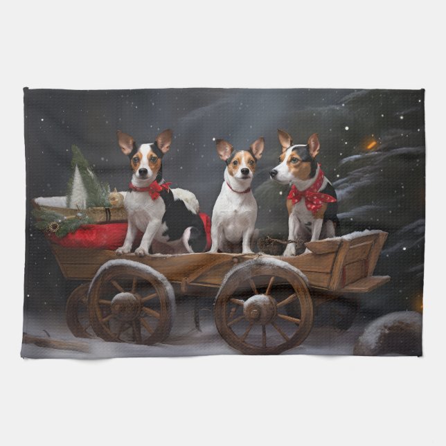 Råtta Terrier Snowy Sleigh-juldekretet Kökshandduk (Horisontell)