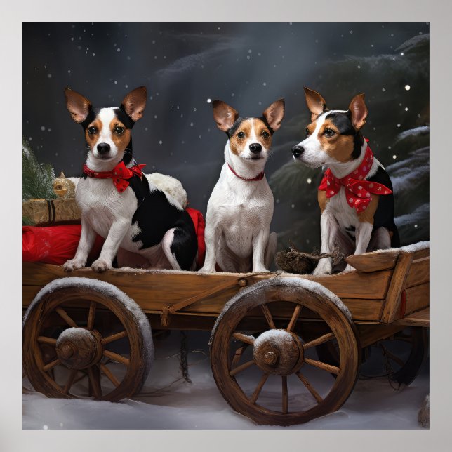 Råtta Terrier Snowy Sleigh-juldekretet Poster (Framsidan)