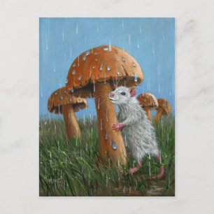 Råtta under Mushroom in Rain Postcard Vykort