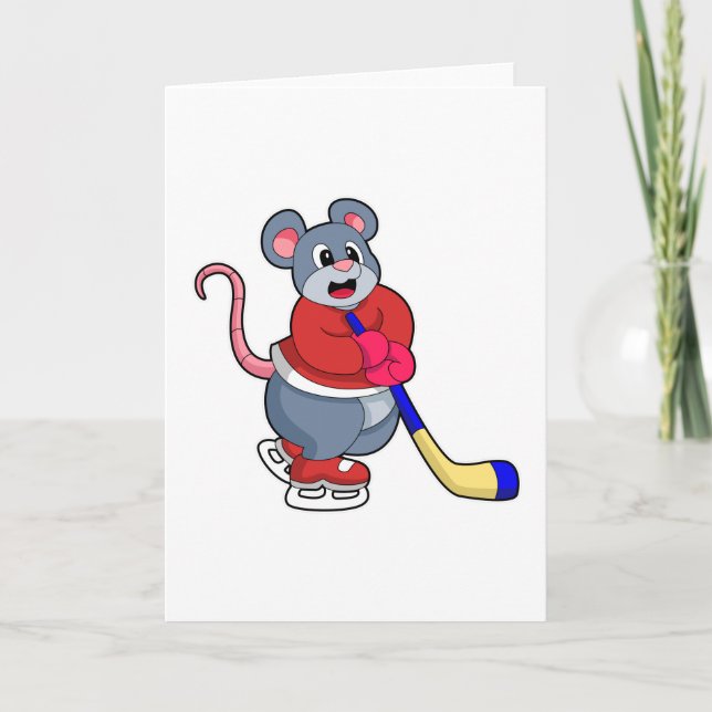 Råtta vid ishockey med ishockeyklubba kort (Framsida)