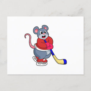 Råtta vid ishockey med ishockeyklubba vykort