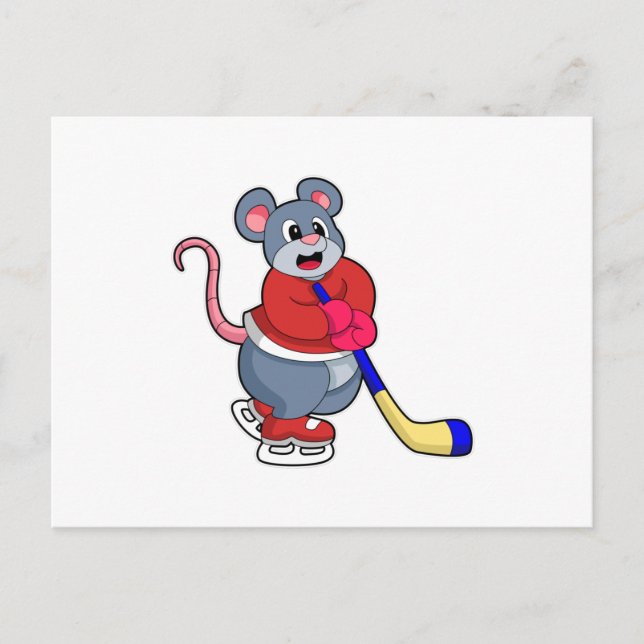 Råtta vid ishockey med ishockeyklubba vykort (Framsida)