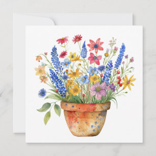 Rätta Whimsical Blommor i Kruka Tänker på Dig Kort