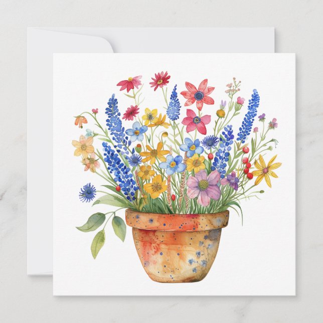 Rätta Whimsical Blommor i Kruka Tänker på Dig Kort (Framsida)