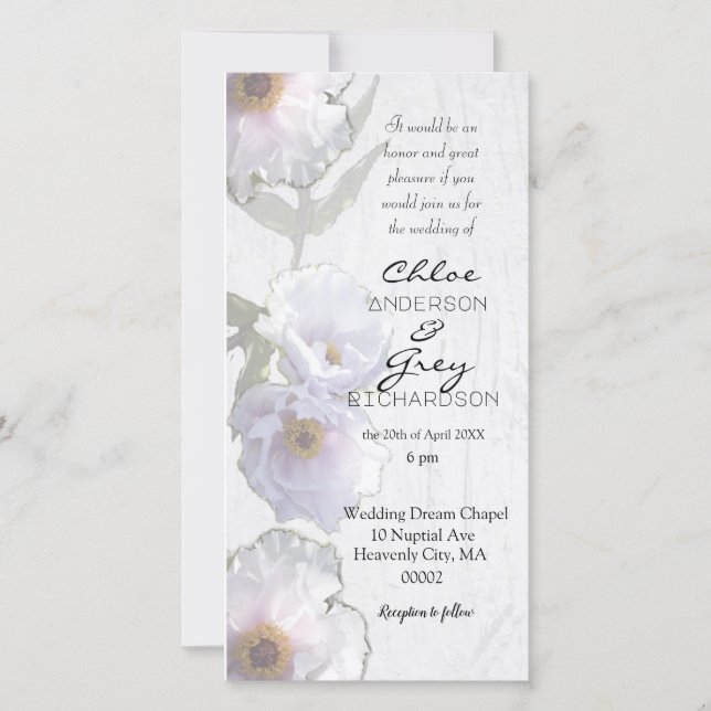 Rättad bröllopsinbjudan med peonior tack kort (Framsida)