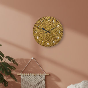 Rattan Wicker Boho Monogram Basketweave Stor Klocka
