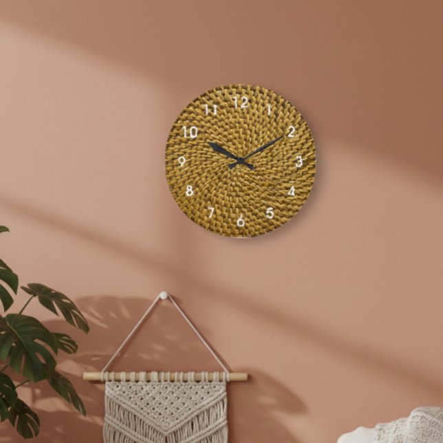 Rattan Wicker Boho Monogram Basketweave   Stor Klocka (Skapare uppladdad)