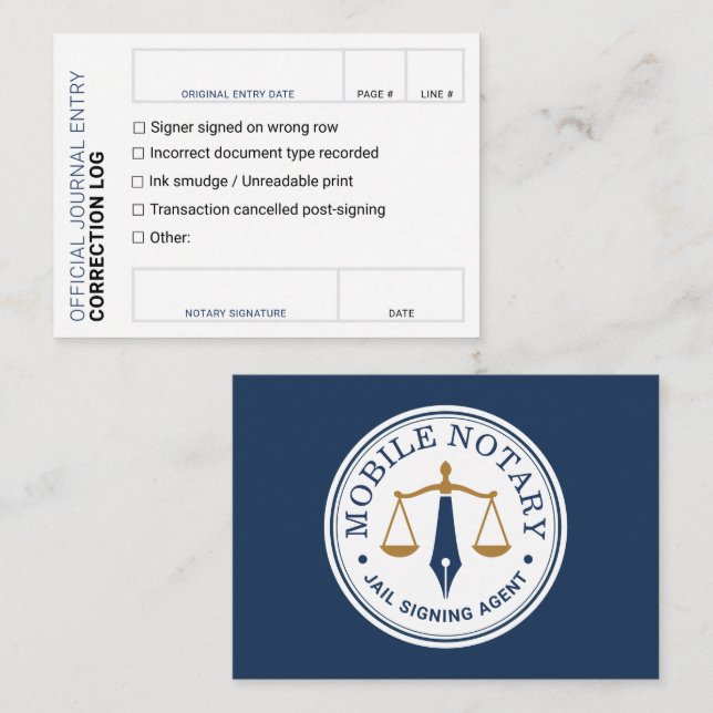 Rättelse logg för notarius journal Navy Gold Card Tilläggskort (Fram/baksida)
