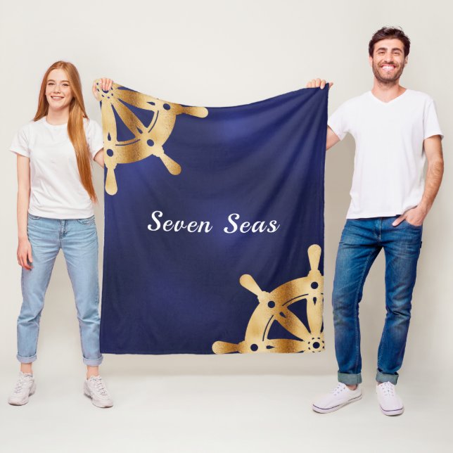 Ratten namn guld vid marin blå jaktbåt fleecefilt (På plats)