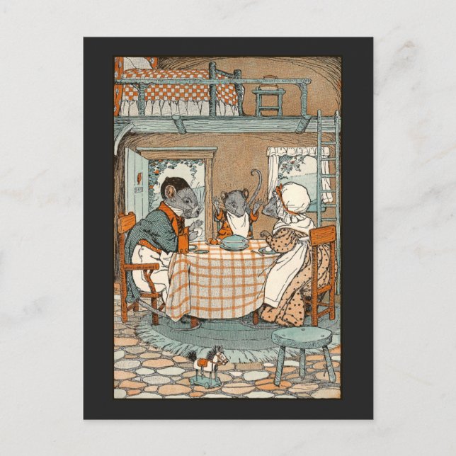 Råttfamiljen sätter sig ner för att äta frukost vykort (Framsida)