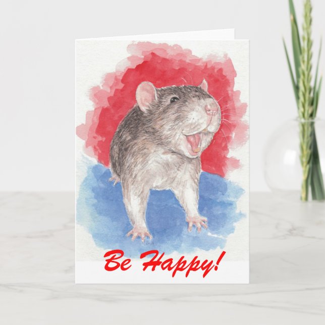Rattie säger Be Lycklig! Kort (Framsida)