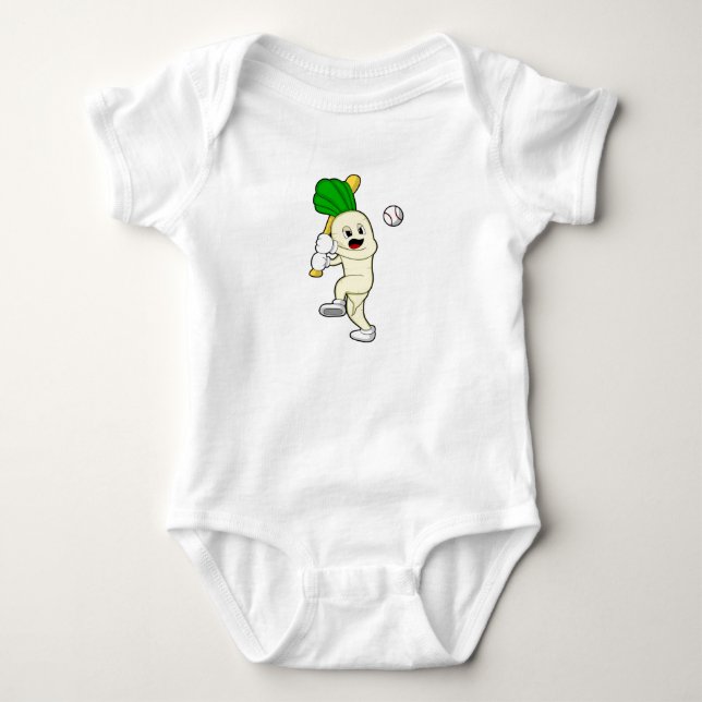Rättika på Baseboll med Basebollträ T Shirt (Framsida)