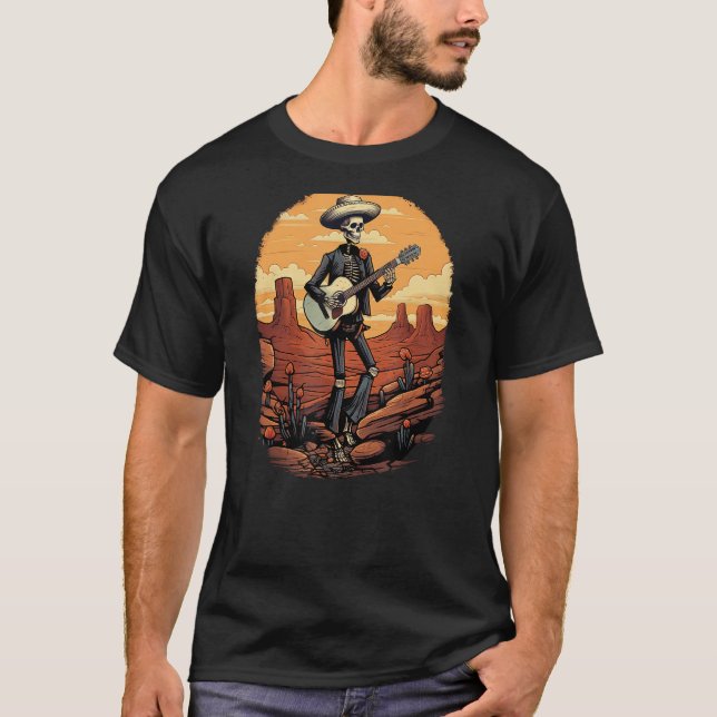 Rattle 'n' Strum, den gitarrslungande skelettkon T Shirt (Framsida)