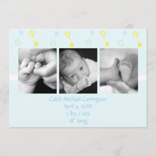 Rattle on Roll Birth Annoucement (blå) Meddelande