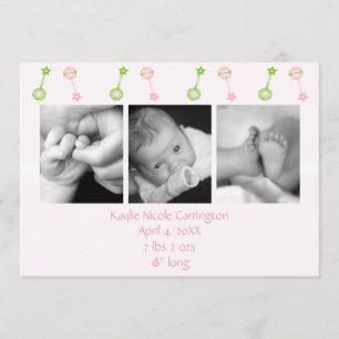 Rattle on Roll Birth Annoucement (rosa) Meddelande