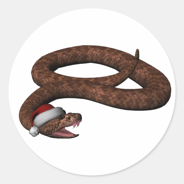 Rattlesnake med Santa Hat Runt Klistermärke (Framsida)