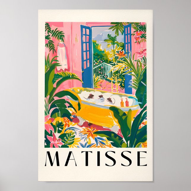 Råttor i Bathtub Funny Poster, Matisse Print, Dopa Poster (Framsidan)