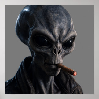 Rättshäftig Rökande Dödskalle med Cigarre Grafisk Poster