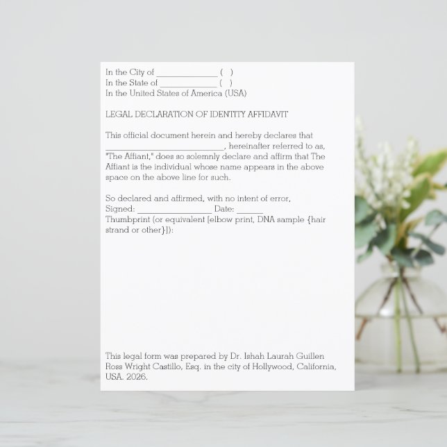 Rättslig försäkran om identitet (Stående Fram)