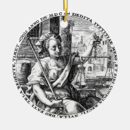 Rättsliga skalor julgransprydnad keramik