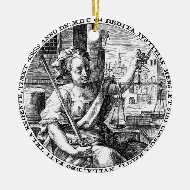 Rättsliga skalor julgransprydnad keramik (Framsidan)