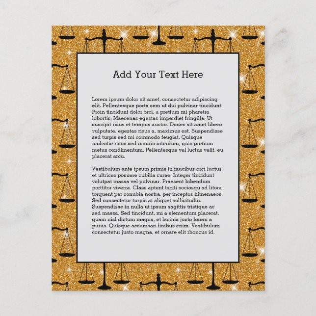 Rättssymbolen Balanced Scales Golden Glitter Flygblad (Framsidan)