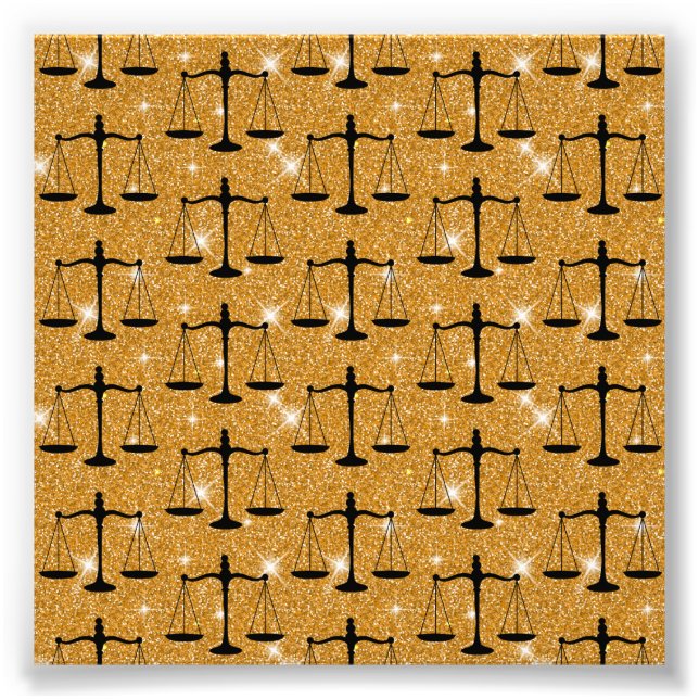 Rättssymbolen Balanced Scales Golden Glitter Fototryck (Framsidan)