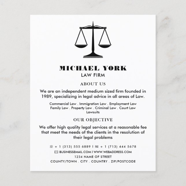 Rättsväsendets skala, reklamen för juridiska tjäns flygblad (Framsidan)