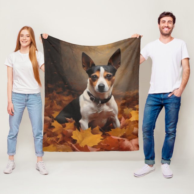 Råttterrier i höstlöv Fall Inspirera Fleecefilt (På plats)